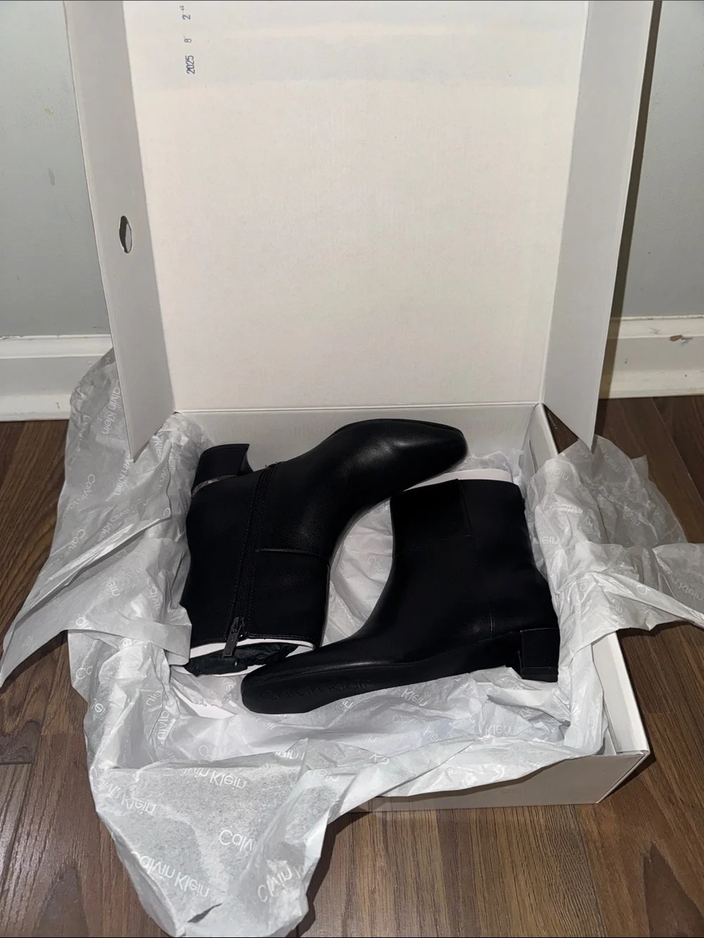 Calvin Klein Black Leather Square-Toe Ankle Booties